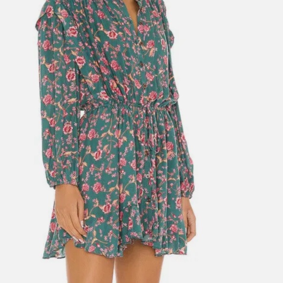 NWT Free People Emerald Flower Fields Long Sleeve Button Mini Dress - Picture 4 of 12